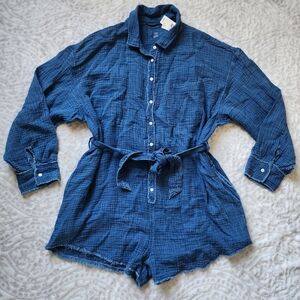 Aerie Womens Gauzy Belted Romper Sz M Blue NWT